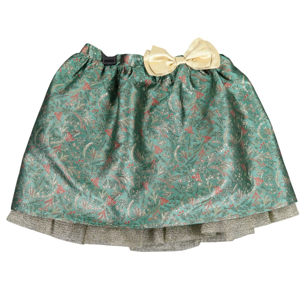 Bonnie Jean Christmas Skirt Girls 4T Green Gold Metallic Bow Party